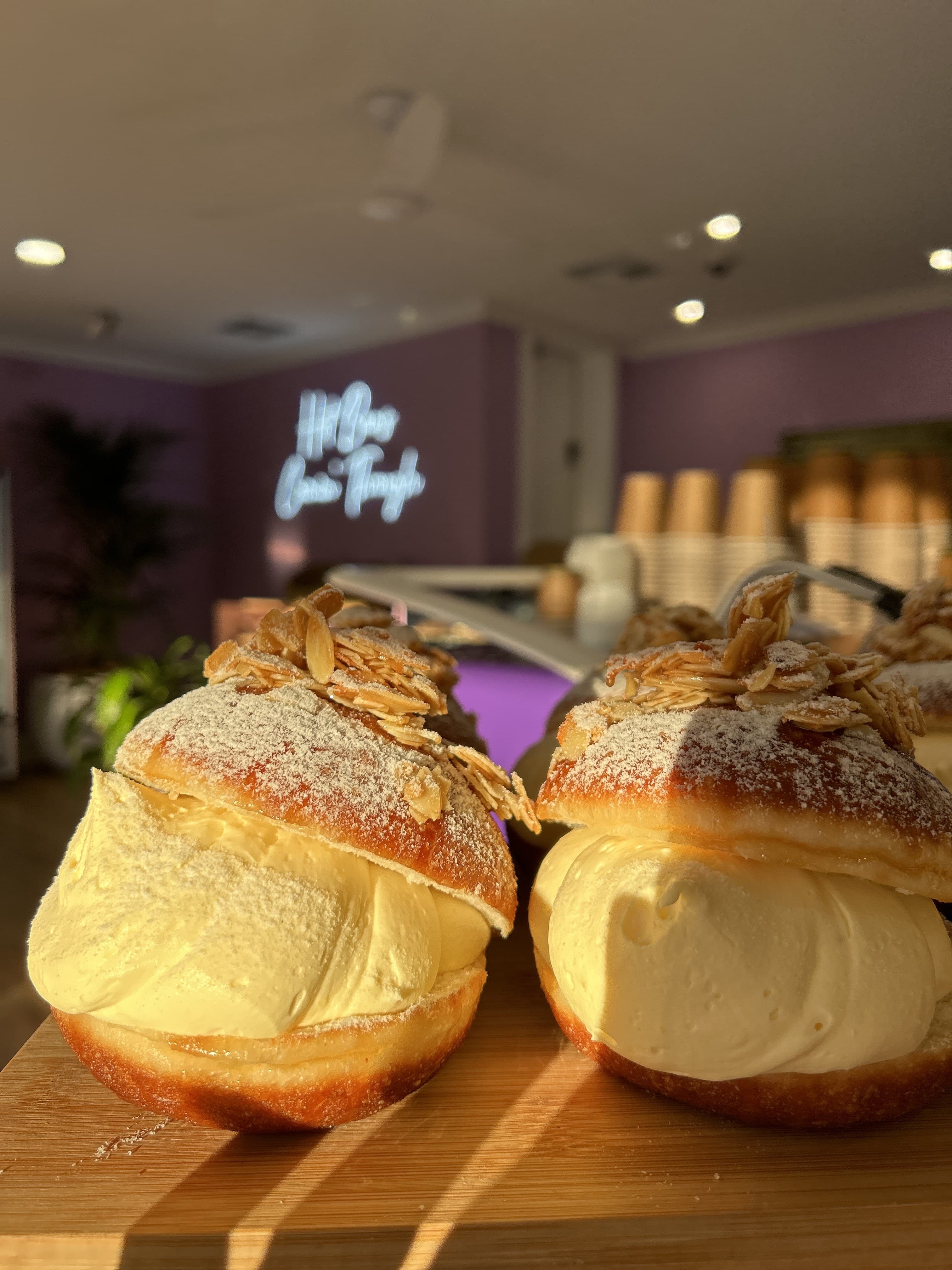 Cream buns on the bakery counter