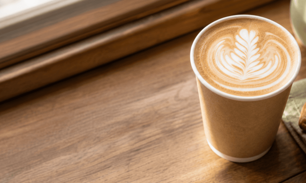 Latte art in a takeaway coffee cup